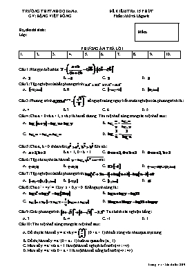 Đề kiểm tra 15 phút phần Mũ và lôgarit
